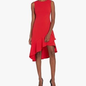 NWT Calvin Klein Red Sleeveless Dress with Asymmetrical Ruffle Size 14